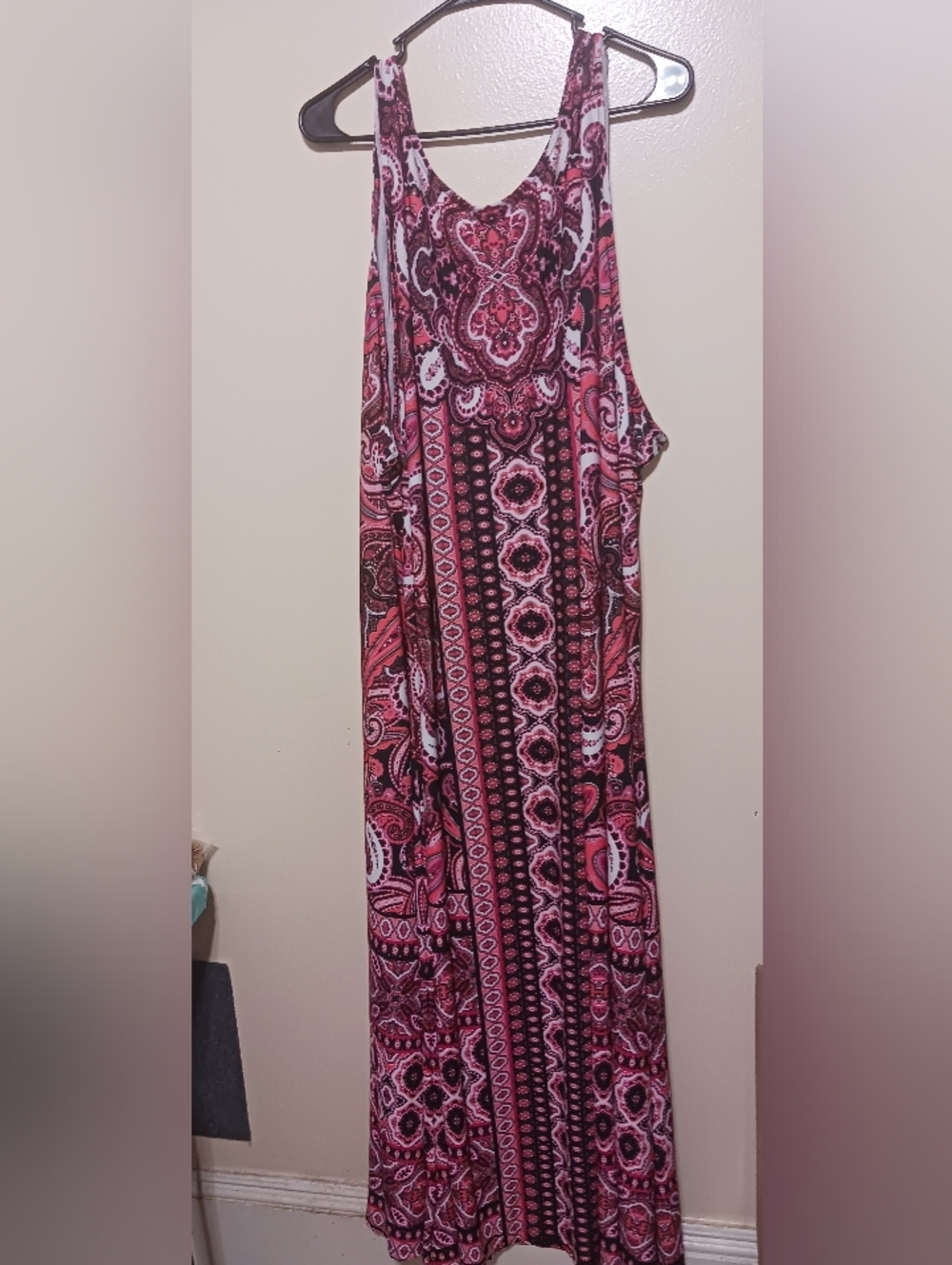 Roaman's Pink and Black Paisley Maxi Dress 5x A-10 - Picture 4 of 4